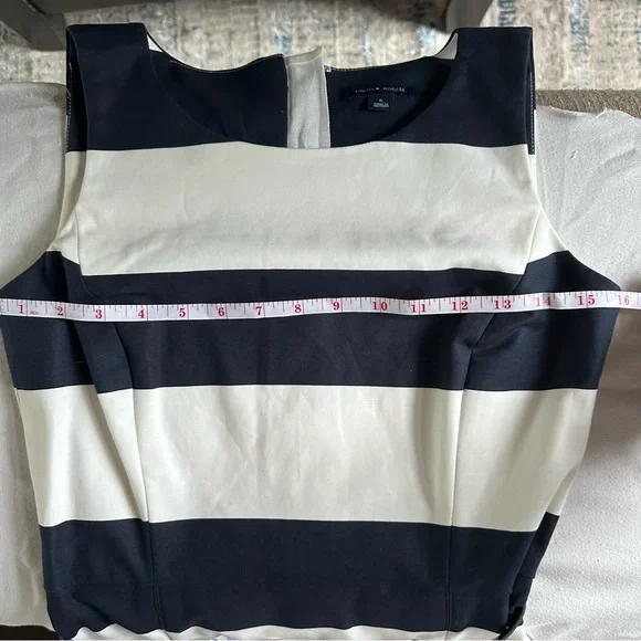 Tommy Hilfiger Navy White Striped Boat Neck Sheath Dress Belted Size 0 Nautica - Picture 9 of 11